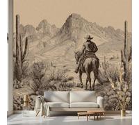 Kioldoq Papier Peint Panoramique Cactus Cheval, Stickers Meuble Cowboy Western, Papier Peint Autocollant Montagne Désert Autocollant Meuble Pour Salon Chambre Decoration Cuisine 450x315 cm