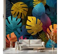 Kioldoq Papier Peint Panoramique Colorés Monstera, Papier Peint Adhésif Motif Botanique, Stickers Intissé Tropical Plante, Autocollant Meuble Pour Salon Chambre Cuisine Bureau 350x256 cm