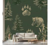 Kioldoq Papier Peint Panoramique Empreintes De Pattes, Papier Peint Adhésif Vintage Arbre, Stickers Intissé Pin Botanique, Autocollant Meuble Pour Salon Chambre Cuisine Bureau 350x256 cm