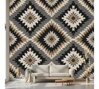 Kioldoq Papier Peint Panoramique Ethnique Aztèque, Papier Peint Adhésif Geometrique Diamant, Stickers Intissé Tribal Exotique, Autocollant Meuble Pour Salon Chambre Cuisine Bureau 350x256 cm