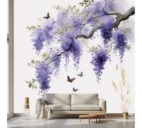 Kioldoq Papier Peint Panoramique Floral Botanique, Stickers Meuble Glycine Papillon, Papier Peint Autocollant Motif Fleur Autocollant Meuble Pour Salon Chambre Decoration Cuisine 450x315 cm
