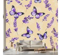 Kioldoq Papier Peint Panoramique Lavande Papillon, Stickers Meuble Motif Fleur, Papier Peint Autocollant Floral Botanique Autocollant Meuble Pour Salon Chambre Decoration Cuisine 450x315 cm