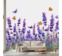 Kioldoq Papier Peint Panoramique Lavande Papillon, Stickers Meuble Motif Fleur, Papier Peint Autocollant Floral Plante Autocollant Meuble Pour Salon Chambre Decoration Cuisine 450x315 cm