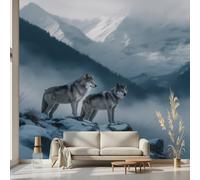 Kioldoq Papier Peint Panoramique Loup Animaux, Papier Peint Adhésif Montagne Enneigée, Stickers Intissé Paysage Naturel, Autocollant Meuble Pour Salon Chambre Cuisine Bureau 300x210 cm