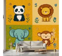 Kioldoq Papier Peint Panoramique Panda Lion, Stickers Meuble Éléphant Animaux, Papier Peint Autocollant Dessin Animé Autocollant Meuble Pour Salon Chambre Decoration Cuisine 450x315 cm