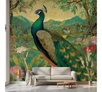 Kioldoq Papier Peint Panoramique Paon Animaux, Stickers Meuble Oiseau Botanique, Papier Peint Autocollant Motif Fleur Autocollant Meuble Pour Salon Chambre Decoration Cuisine 450x315 cm