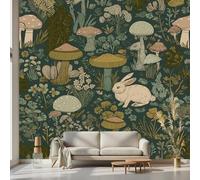 Kioldoq Papier Peint Panoramique Plantes Sauvages, Stickers Meuble Mignon Lapin, Papier Peint Autocollant Champignon Botanique Autocollant Meuble Pour Salon Chambre Decoration Cuisine 450x315 cm