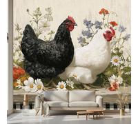 Kioldoq Papier Peint Panoramique Poulet Animaux, Stickers Meuble Coq Ferme, Papier Peint Autocollant Fleur Botanique Autocollant Meuble Pour Salon Chambre Decoration Cuisine 450x315 cm