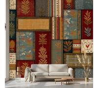 Kioldoq Papier Peint Panoramique Rétro Bohème, Papier Peint Adhésif Vintage Patchwork, Stickers Intissé Ethnique, Autocollant Meuble Pour Salon Chambre Cuisine Bureau 350x256 cm