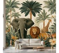 Kioldoq Papier Peint Panoramique Tropical Animaux, Stickers Meuble Éléphant Lion, Papier Peint Autocollant Cocotier Arbre Autocollant Meuble Pour Salon Chambre Decoration Cuisine 450x315 cm