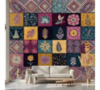 Kioldoq Papier Peint Panoramique Vintage Patchwork, Stickers Meuble Rétro Bohème, Papier Peint Autocollant Ethnique Autocollant Meuble Pour Salon Chambre Decoration Cuisine 450x315 cm