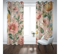 Kioldoq Pivoine Plante Draperies Opaque Salon, Rideaux Occultant Thermique Isolant Chambre Floral Botanique Rideaux A Oeillets, Motif Fleur Rideau Brise Vue Intérieurs 132x160cm