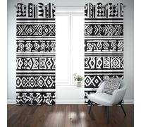 Kioldoq Tradition Tribal Rideaux Occultant Thermique Isolant, Geometrique Diamant Rideaux Salon 140x175cm, Noir Et Blanc Curtains A Oeillets Occultants, Draperies Opaque Intérieurs Chambre