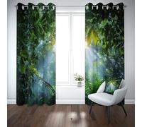 Kioldoq Tropical Plante Rideaux Occultant Thermique Isolant, Feuilles De Palmier Rideaux Salon 140x175cm, Motif Botanique Curtains A Oeillets Occultants, Draperies Opaque Intérieurs Chambre