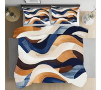 Kioldoq Vagues Esthétique Parure De Lit Fermeture Éclair, Art Abstrait Housse De Couette Microfibre, Simplicité Moderne Linge De Lit 135x200 cm 1 Personne 3 Pièces avec 2 Taies d'oreiller 65x65 cm