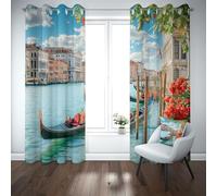 Kioldoq Ville Bateau Draperies Opaque Salon, Rideaux Occultant Thermique Isolant Chambre Rivière Architecture Rideaux A Oeillets, Moderne Rideau Brise Vue Intérieurs 132x160cm