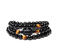KIOMOY Bracelet en Obsidienne Cristal Gravé avec Dragon ou Phénix Totem Cylindre Perle Homme ou Femme Pierre Naturelle Chaîne Célèbre Mode 12MM 10MM 25.40cm Pierre Obsidienne, 25.40 cm, Pierre
