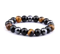 KIOMOY Bracelet triple protection pour apporter chance et prospérité, hématite noire, obsidienne noire, pierre œil de tigre (jaune)