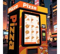 Kiosque à pizza en libre-service de style rétro, design d'apparence de style industriel, avec un thème nostalgique, des blocs culturels et créatifs, des villes caractéristiques ajoutent des points