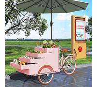 Kiosque de vente alimentaire, chariot de distribution mobile de tricycle avec présentoir de grande capacité, remorque alimentaire commerciale avec parapluie pour événements et utilisation en extérieur