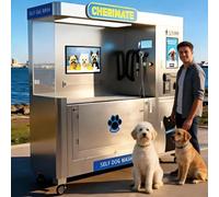 Kiosque intelligent de lavage de chien, machine à laver d'animal familier | Lavez, rincez, conditionnez et séchez dans une station avec des commandes intelligentes, de l'eau chaude