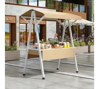 Kiosque Métallique Pliable Et Mobile, Extérieur Chariot À Snacks Pour La Rue, Présentoir De Marché Pliable avec Auvent, pour Commerces, Foires Et Salons Professionnels(Brown,180cm/70.8in)