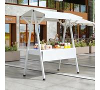 Kiosque Métallique Pliable Et Mobile, Extérieur Chariot À Snacks Pour La Rue, Présentoir De Marché Pliable avec Auvent, pour Commerces, Foires Et Salons Professionnels(White,150cm/59in)