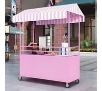 Kiosque mobile pliable avec auvent, Présentoir De Marché Aux Fleurs, Chariot De Stand De Vendeur Portable, Chariot à Hot-Dogs/Glaces pour Entreprises(Pink,120cm/47.2in)