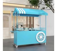 Kiosque mobile pliable avec auvent, Présentoir De Marché Aux Fleurs, Étal De Marché Chariot Commercial Mobile, pour Vendeur Ambulant De Nourriture(Blue,140cm/55.1in)