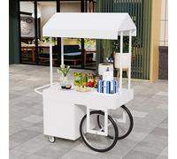 Kiosque Mobile Portable pour la Restauration de Rue, Présentoir Alimentaire Mobile Léger, Chariot Alimentaire Mobile Commercial pour Marchés Agricoles Et Salons D'artisanat(White,140cm/55.1in)