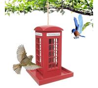 Kiosque téléphonique Rouge Vintage Mangeoire à Oiseaux en Bois Suspendue | Fabriqué à partir de bois massif robuste avec une superbe finition de cabine téléphonique rouge peinte à la main.