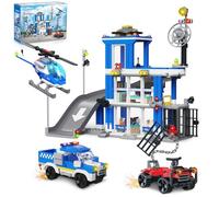 kiothdre 601PCS Kit Construction Poste de Police City Comprenant Une Voiture Police, Une Voiture Gangster et Hélicoptère, Jouet Construction Police Cadeau pour Garçons Enfant 6-12 Ans