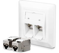 Kioylmo Prise Réseau Encastrée 2 Ports Cat 7 10 Gbit/S 600 Mhz 86x86 Mm Abs Blanche,Module Keystone Rj45 Blindé Pour Câble Cat7/Cat6a/Cat6,Montage Murale Ou 19 Pouces,ISO/Iec11801 Tia/Eia-568 Rohs Ce