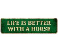 KIOZIY Panneau de cheval, « Life is Better With a Horse », 10,2 x 40,6 cm, panneaux en étain pour maman de cheval, décoration de cheval, plaques de cheval, cadeaux pour amoureux des chevaux