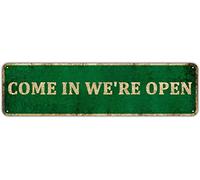 KIOZIY Plaque en métal « Come In We Are Open » - 10,2 x 40,6 cm
