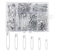Kiperline Lot de 300 épingles à nourrice - 6 Tailles de 18 à 53 mm - Résistantes à la Rouille - Épingles à nourrice durables - pour vêtements, Artisanat, Couture (argenté)