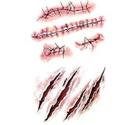 KIPETTO Lot de 20 autocollants de tatouage temporaires Halloween pour Halloween - Imperméable - Faux blessures de sang - Autocollants de maquillage pour Halloween et cosplay