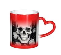 KIPOSTYZTT Tasse à café de bureau avec fleurs blanches et tête de mort, tasses à café magiques à changement de couleur, tasses à café magiques en céramique de 325 ml, tasses à café sensibles à la