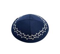 Kippa en satin bleu de haute qualité avec motif étoile de David et clip intégré