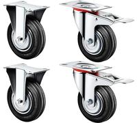 Kippen 1603AX - Lot de 4 roues industrielles diamètre 75 mm. Composé de 2 roues avec plaque fixe + 2 roues avec plaque tournante et frein)