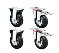 Kippen 1603BK Lot de 4 roues industrielles diamètre 100 mm. 2 avec plaque fixe + 2 avec plaque tournante et frein
