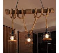 KIPPOT Cage à oiseaux industrielle Island Light 3 lumières suspension style lanterne avec cadre de cage en corde décoration en bois lustre vintage plafonnier suspendu for salle à manger café bar resta