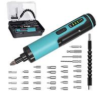 Kiprim Visseuse sans Fil 4V Tournevis Électrique et Manuel Rechargeable avec 30 Ebouts Magnétiques (33 accessoires au total) Lampe LED Cable USB Boîte de Rangement ES2