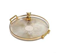 KiraKira Élégant plateau de service rond en plastique avec poignées intégrées pour cosmétiques, parfum, bijoux, tasses et présentoir décoratif dans la maison (bord doré)