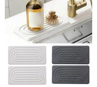 KiraKira Lot de 2 tapis de séchage en pierre de diatomite, dessous de verre ultra absorbants pour comptoir de cuisine, porte-savon anti-fuite avec coussinets en silicone