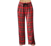 Kirakuco Pantalon Japonais Pyjama Femmes Flanelle avec Poches Ecossais Carreaux Coton Couple Taille Élastique Polaire Femme Plaid Beige Straight Droit