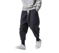 kirakuco Riku - Pantalon Harem Confort en Coton Large Pantalon Droit avec Cordon de Serrage - Pantalon Décontracté d'Été Respirant pour Homme, Idéal pour Jogging et Loisirs