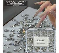 KIRAME 2400 pièces de strass blancs pointus et ronds, ensemble de gemmes pour nail art de haute qualité super brillant, comprend 1 outil de pointage, cristaux de nail art brillants de 1,2-6 mm, convie