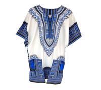 KIRAN FASHION Chemisier d'été unisexe 100 % coton Dashiki Afrique avec imprimé tribal, blanc, taille unique