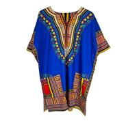 KIRAN FASHION Chemisier d'été unisexe 100 % coton Dashiki Afrique avec imprimé tribal, bleu marine, One Size Plus